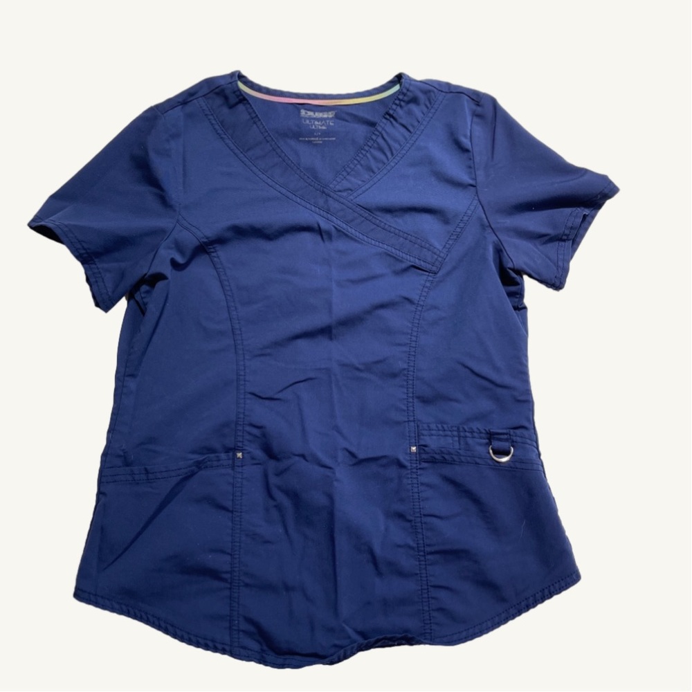 Scrubstar Navy Blue V-Neck Scrub Top Pockets Size Small